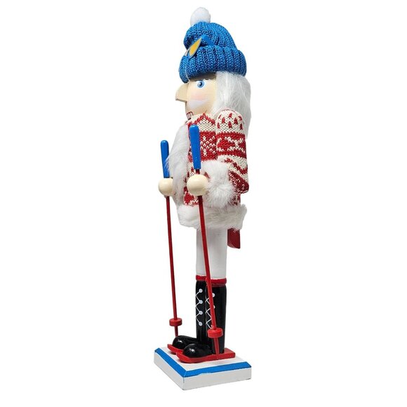 Skiing Skier Ski Snowflake Sweater Festive 15" Christmas Nutcracker - Picture 4 of 5